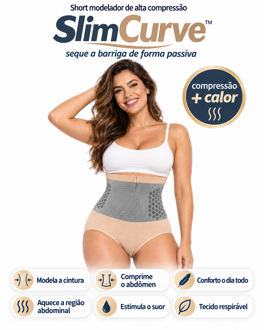 Short modelador de alta compressão SlimCurve — seque a barriga de forma passiva